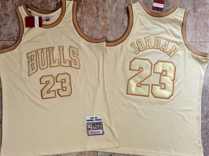 Chicago Bulls 97/98 JORDAN #23 Gold Classics Basketball Jersey (Closely Stitched)