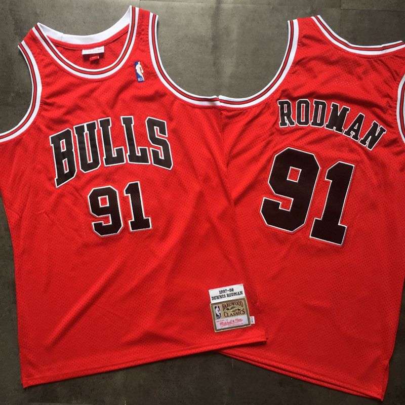 Chicago Bulls 97/98 RODMAN #91 Red Classics Basketball Jersey (Closely Stitched)