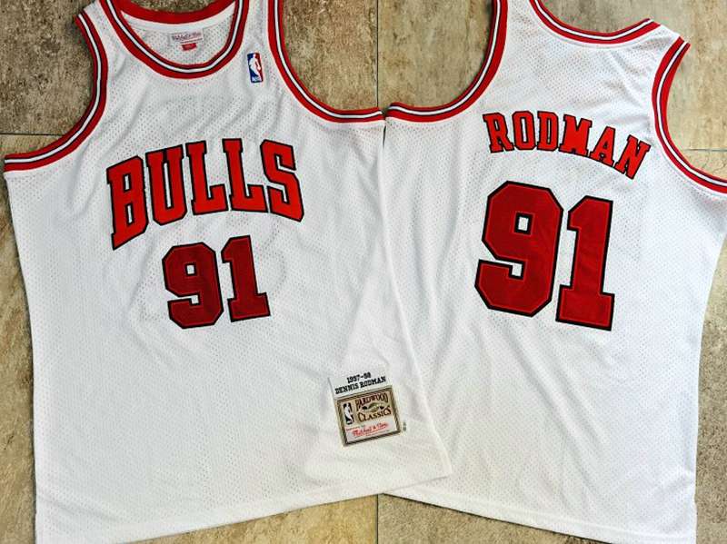 Chicago Bulls 97/98 RODMAN #91 White Classics Basketball Jersey (Closely Stitched)
