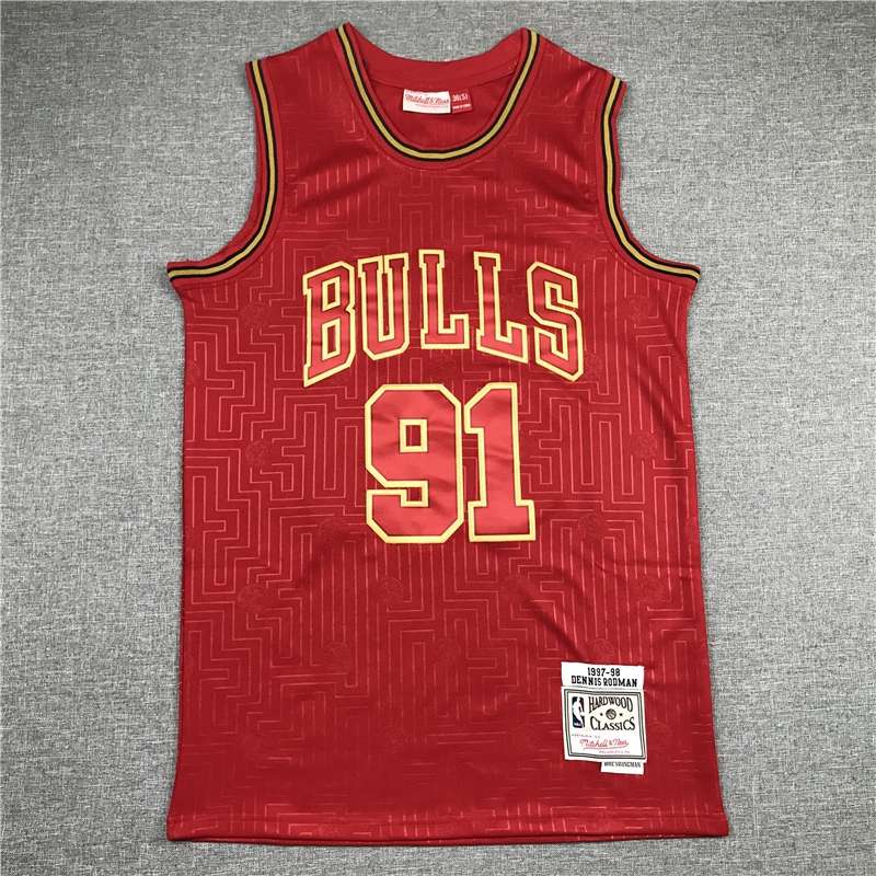 Chicago Bulls RODMAN #91 Red Classics Basketball Jersey (Stitched) 02