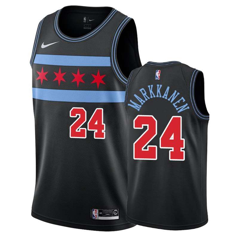 Chicago Bulls MARKKANEN #24 Black City Basketball Jersey (Stitched)