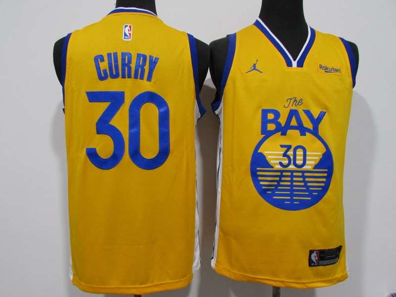 Golden State Warriors 20/21 CURRY #30 Yellow AJ Basketball Jersey (Stitched)