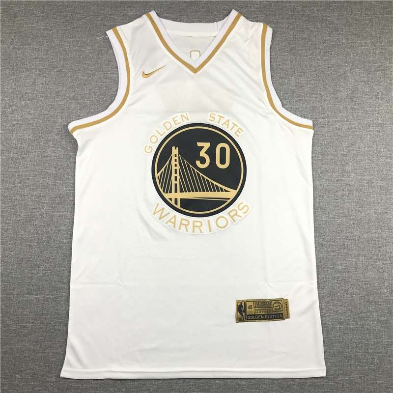 Golden State Warriors 2020 CURRY #30 White Gold Basketball Jersey (Stitched)