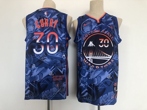 Golden State Warriors CURRY #30 Blue MVP Basketball Jersey (Stitched)