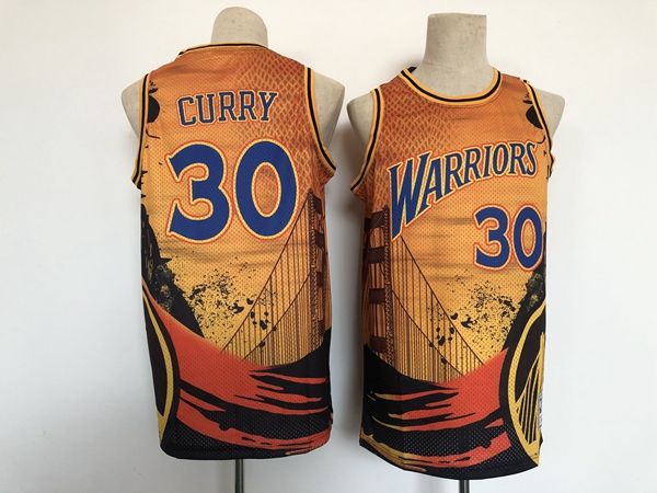 Golden State Warriors CURRY #30 Yellow Basketball Jersey (Stitched)