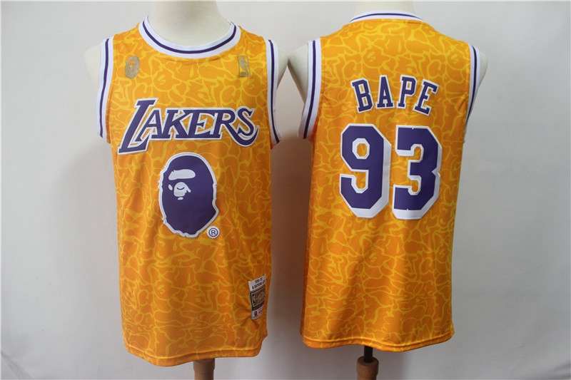 Los Angeles Lakers 18/19 BAPE #93 Yellow Basketball Jersey (Stitched)