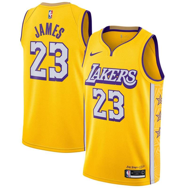Los Angeles Lakers 2020 JAMES #23 Yellow City Basketball Jersey (Stitched)