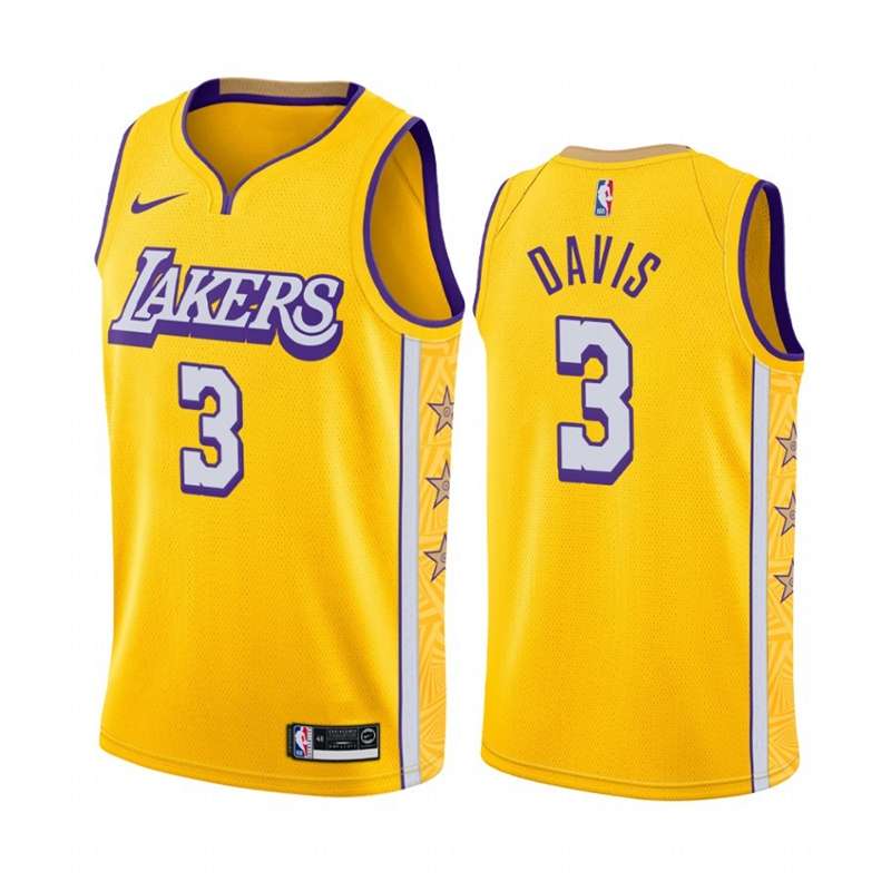 Los Angeles Lakers 2020 DAVIS #3 Yellow City Basketball Jersey (Stitched)