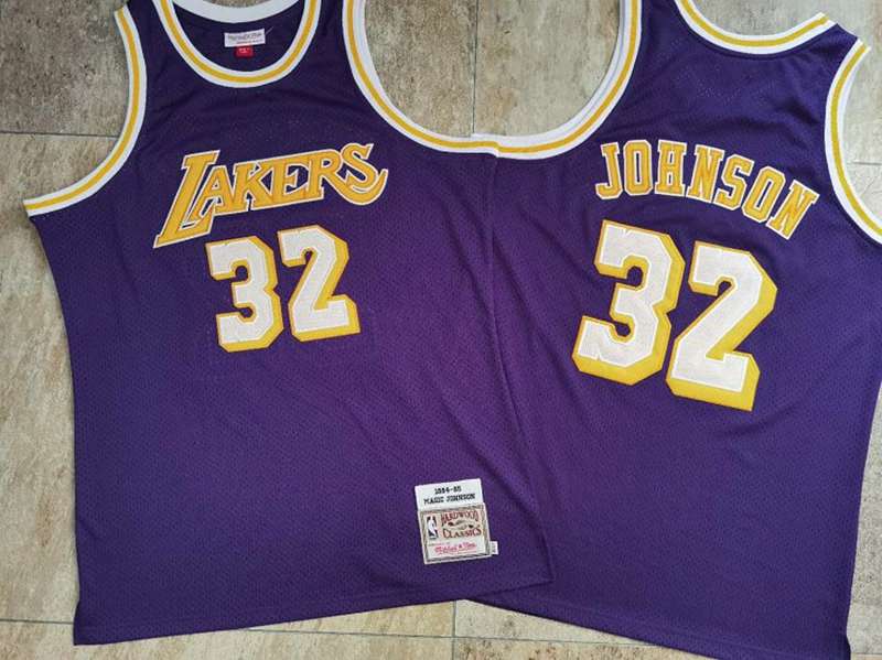 Los Angeles Lakers 84/85 JOHNSON #32 Purple Classics Basketball Jersey (Closely Stitched) 02