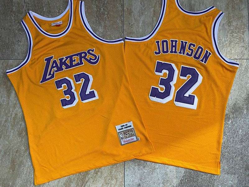 Los Angeles Lakers 84/85 JOHNSON #32 Yellow Classics Basketball Jersey (Closely Stitched)