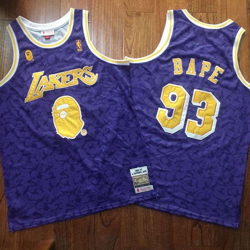 Los Angeles Lakers 96/97 BAPE #93 Purple Classics Basketball Jersey (Closely Stitched)