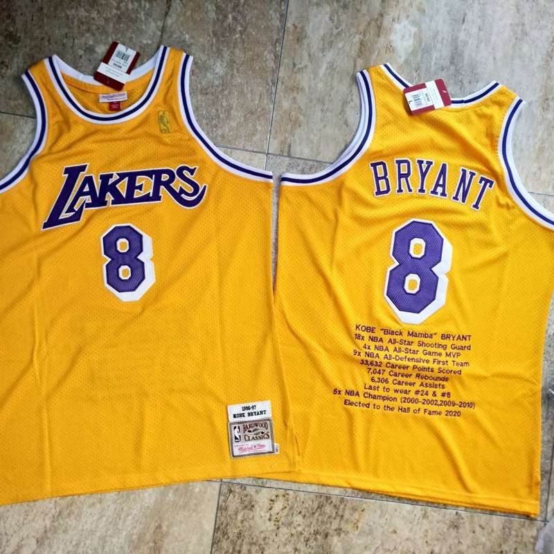 Los Angeles Lakers 96/97 BRYANT #8 Yellow Classics Basketball Jersey (Closely Stitched) 02