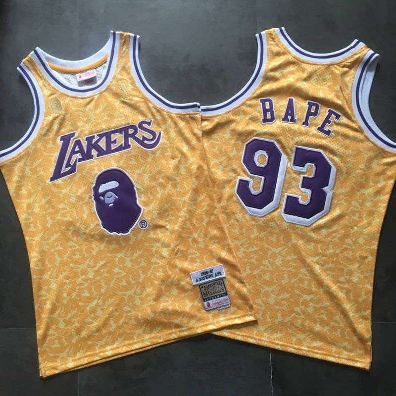 Los Angeles Lakers 96/97 BAPE #93 Yellow Classics Basketball Jersey (Closely Stitched)