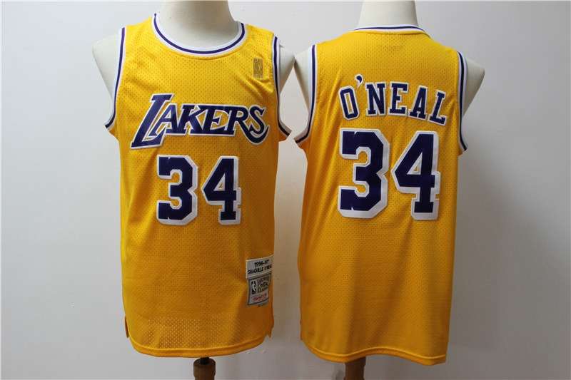 Los Angeles Lakers 96/97 ONEAL #34 Yellow Classics Basketball Jersey (Stitched)