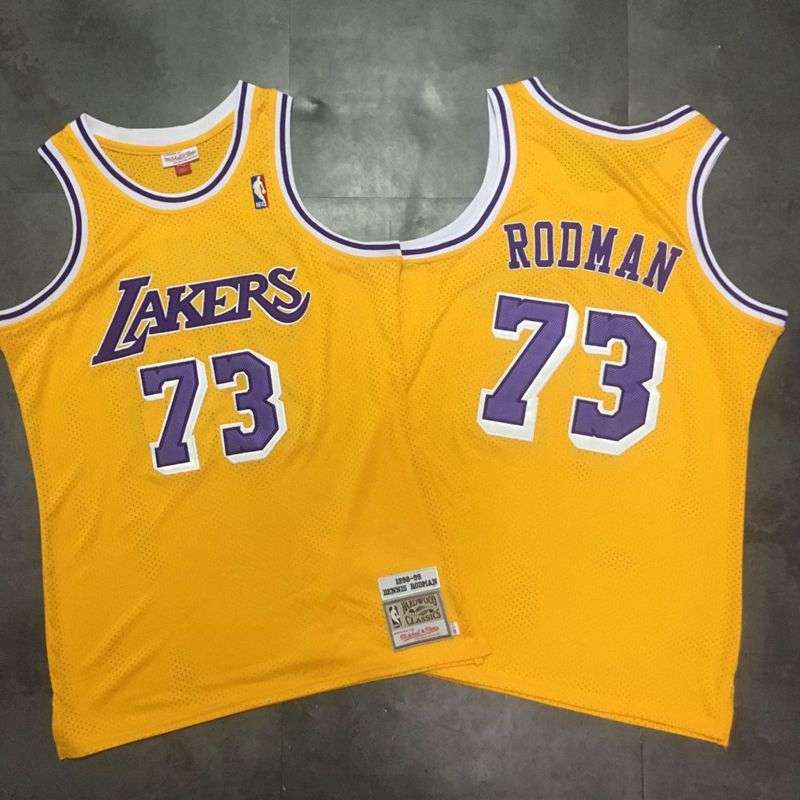Los Angeles Lakers 98/99 RODMAN #73 Yellow Classics Basketball Jersey (Closely Stitched)