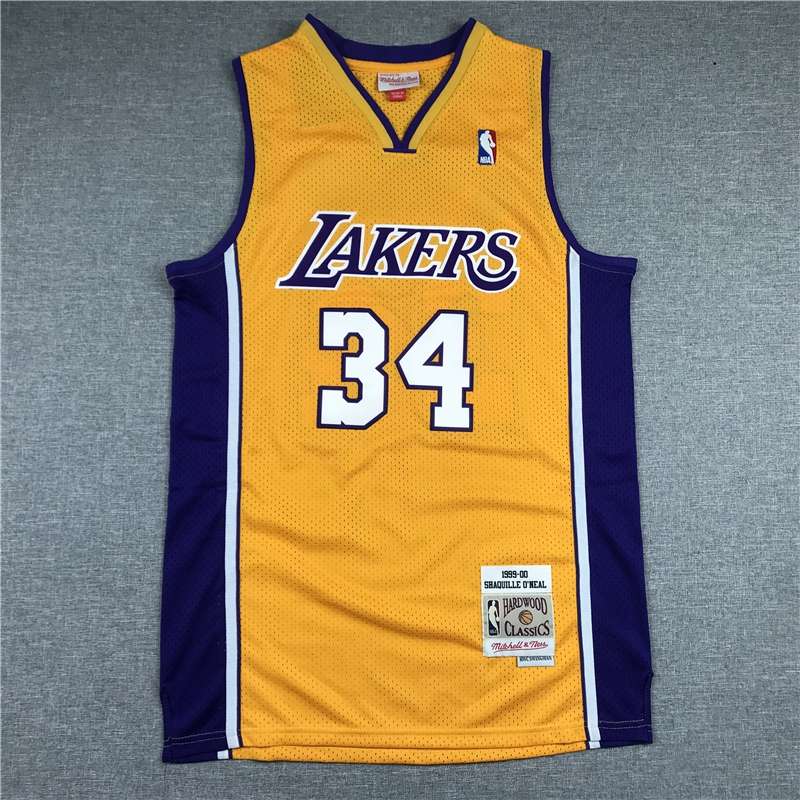 Los Angeles Lakers 99/00 ONEAL #34 Yellow Classics Basketball Jersey (Stitched)