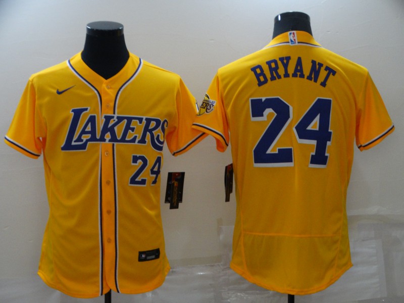 Los Angeles Lakers BRYANT #24 Yellow Elite Baseball Jersey