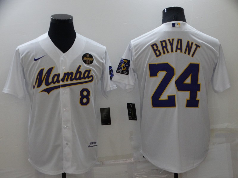 Los Angeles Lakers BRYANT #8 #24 White Baseball Jersey
