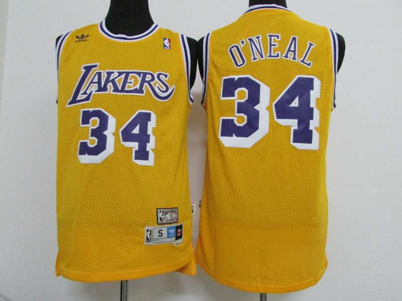 Los Angeles Lakers ONEAL #34 Yellow Classics Basketball Jersey (Stitched)