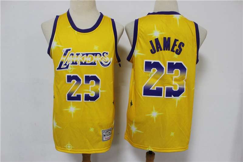 Los Angeles Lakers JAMES #23 Yellow Starry Basketball Jersey (Stitched)