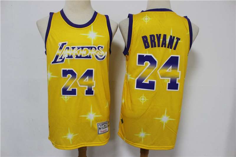 Los Angeles Lakers BRYANT #24 Yellow Starry Basketball Jersey (Stitched)