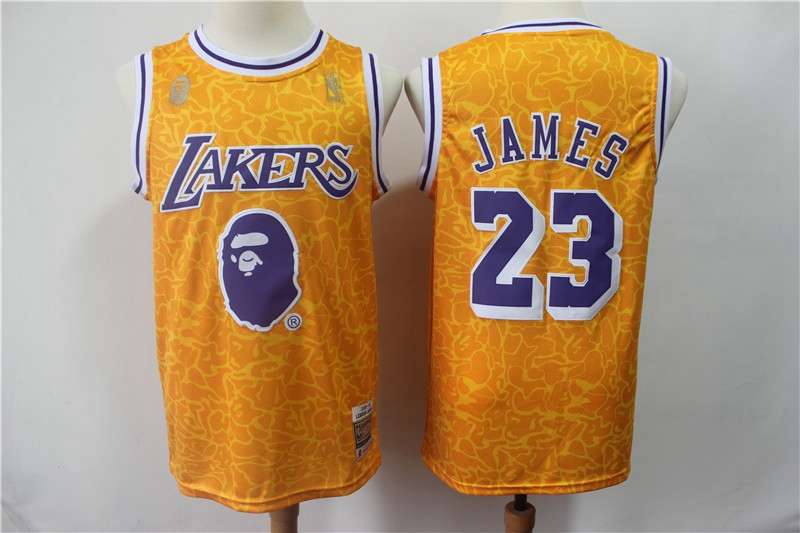 Los Angeles Lakers JAMES #23 Yellow Basketball Jersey (Stitched) 03