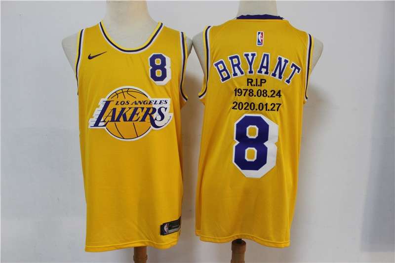 Los Angeles Lakers BRYANT #8 Yellow Basketball Jersey (Stitched) 05