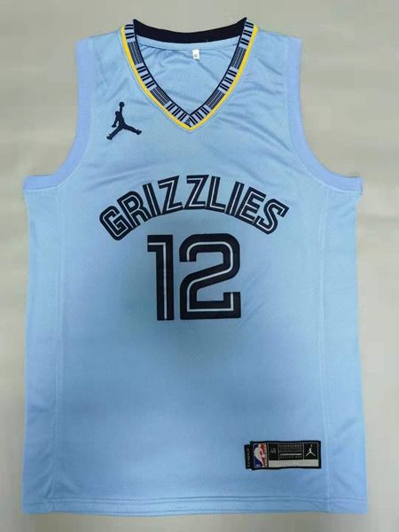 Memphis Grizzlies MORANT #12 Light Blue AJ Basketball Jersey (Stitched)
