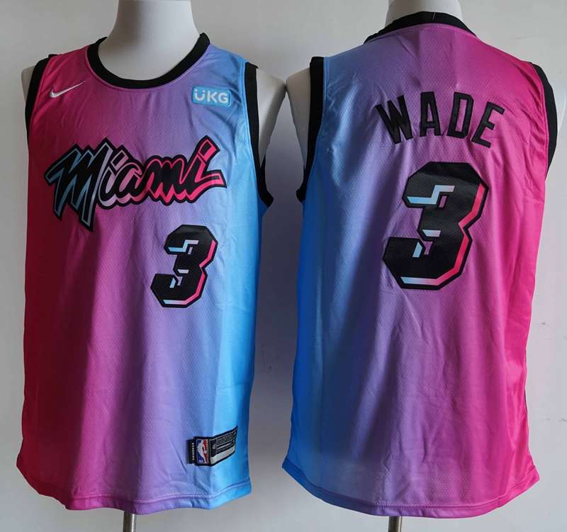 Miami Heat 20/21 WADE #3 Pink Blue City Basketball Jersey (Stitched)