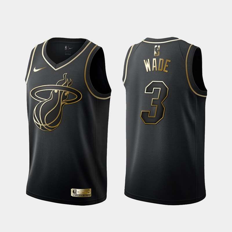 Miami Heat 2020 WADE #3 Black Gold Basketball Jersey (Stitched)