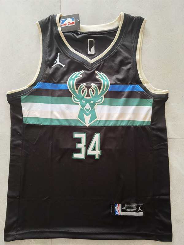 Milwaukee Bucks 20/21 ANTETOKOUNMPO #34 Black AJ Basketball Jersey (Stitched)