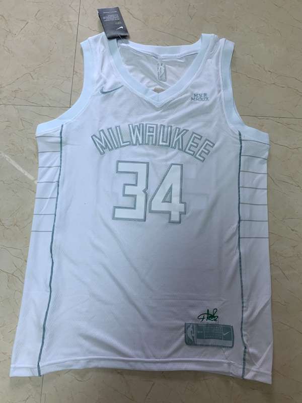 Milwaukee Bucks 2020 ANTETOKOUNMPO #34 White MVP Basketball Jersey (Stitched)