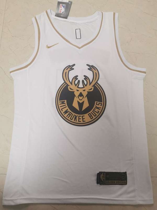 Milwaukee Bucks 2020 ANTETOKOUNMPO #34 White Gold Basketball Jersey (Stitched)