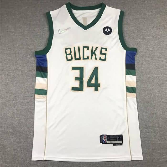 21/22 Milwaukee Bucks #34 ANTETOKOUNMPO White Basketball Jersey (Stitched)