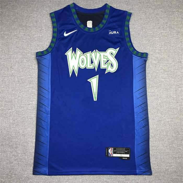 Minnesota Timberwolves 21/22 EDWARDS #1 Blue City Basketball Jersey (Stitched)