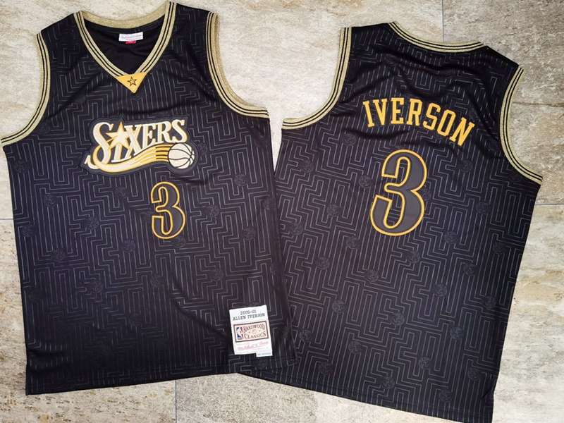 Philadelphia 76ers 00/01 IVERSON #3 Black Classics Basketball Jersey (Closely Stitched)
