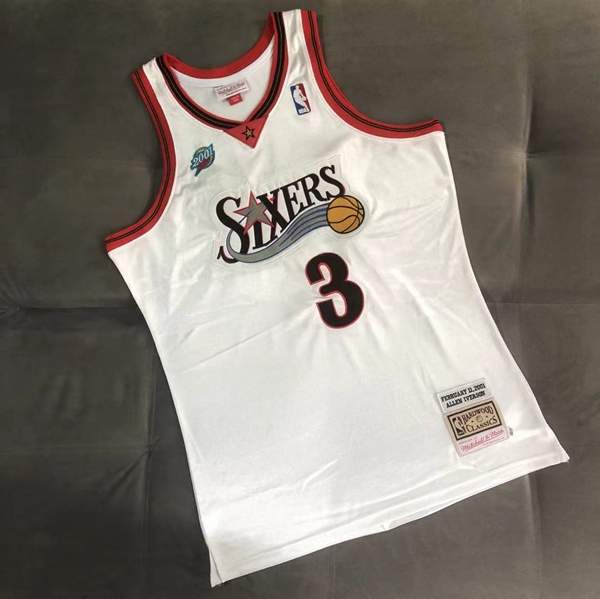 2001 Philadelphia 76ers IVERSON #3 White ALL-STAR Classics Basketball Jersey (Closely Stitched)