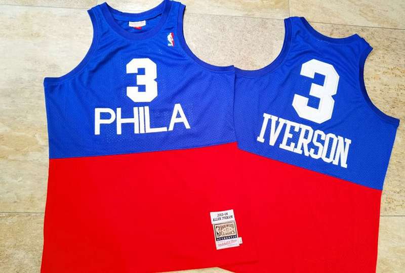 Philadelphia 76ers 03/04 IVERSON #3 Blue Red Classics Basketball Jersey (Closely Stitched)