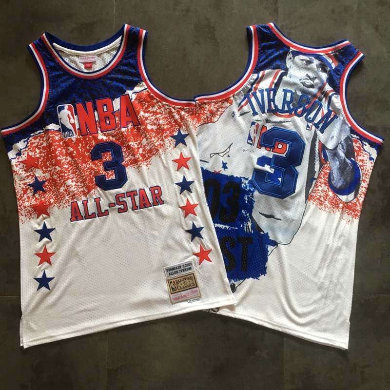 Philadelphia 76ers 2003 IVERSON #3 White ALL-STAR Classics Basketball Jersey (Closely Stitched)