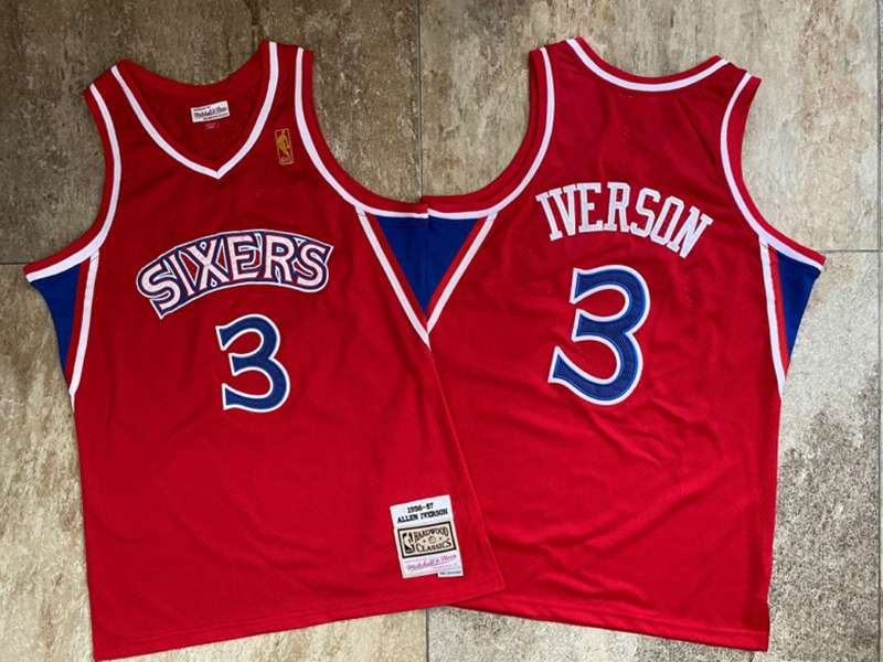 Philadelphia 76ers 96/97 IVERSON #3 Red Classics Basketball Jersey (Closely Stitched)