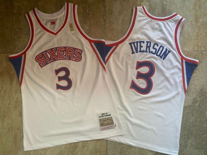 Philadelphia 76ers 96/97 IVERSON #3 White Classics Basketball Jersey (Closely Stitched)