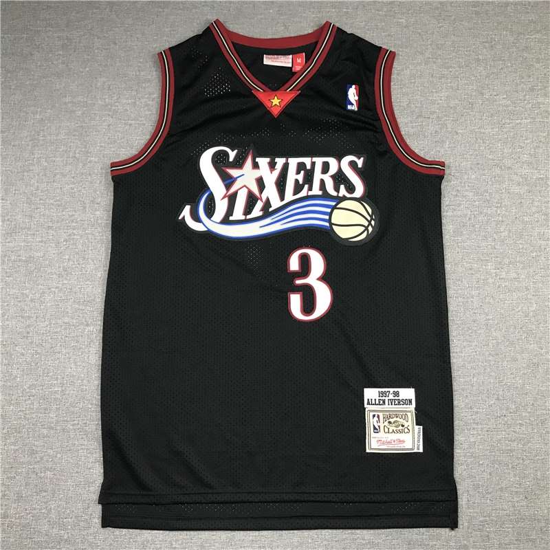 Philadelphia 76ers 97/98 IVERSON #3 Black Classics Basketball Jersey (Closely Stitched) 02