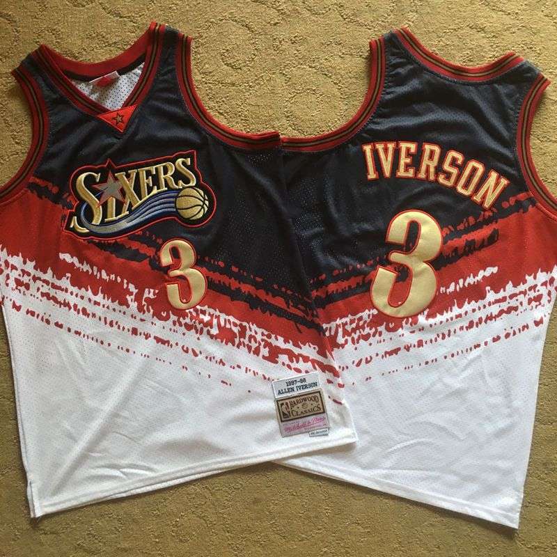 Philadelphia 76ers 97/98 IVERSON #3 Black White Classics Basketball Jersey (Closely Stitched)