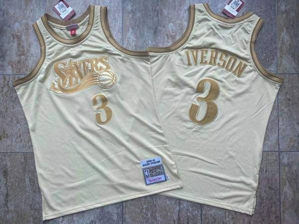 Philadelphia 76ers 2000/01 IVERSON #3 Gold Classics Basketball Jersey (Closely Stitched)