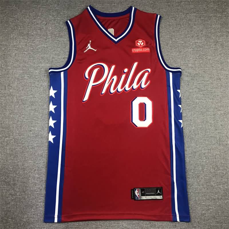 Philadelphia 76ers 21/22 MAXEY #0 Red AJ Basketball Jersey (Stitched)