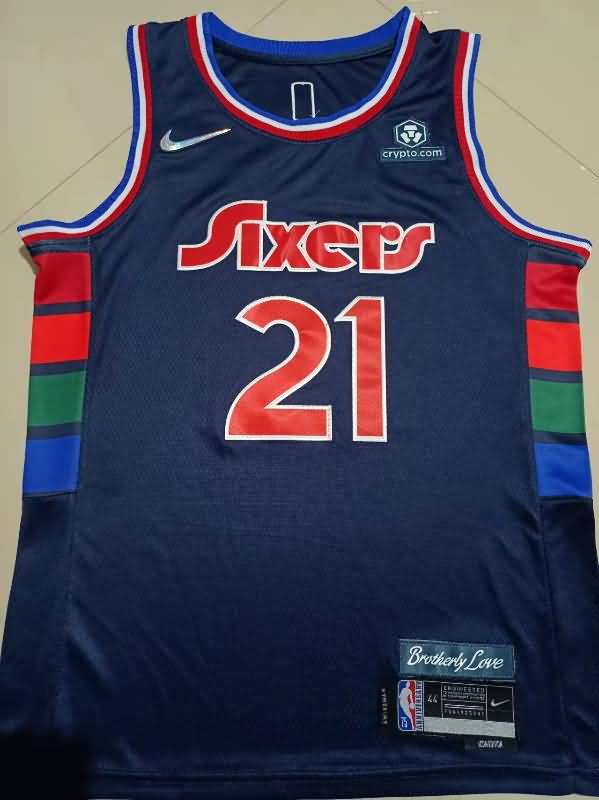 Philadelphia 76ers 21/22 EMBIID #21 Dark Blue City Basketball Jersey (Stitched)