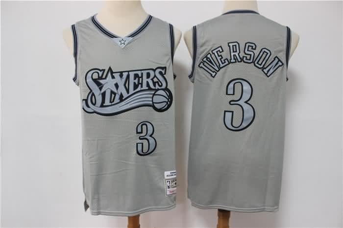 Philadelphia 76ers IVERSON #3 Grey Classics Basketball Jersey (Stitched)