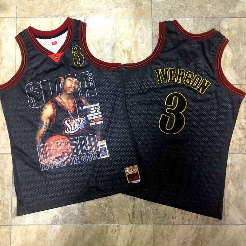 Philadelphia 76ers IVERSON #3 Black Classics Basketball Jersey (Closely Stitched)