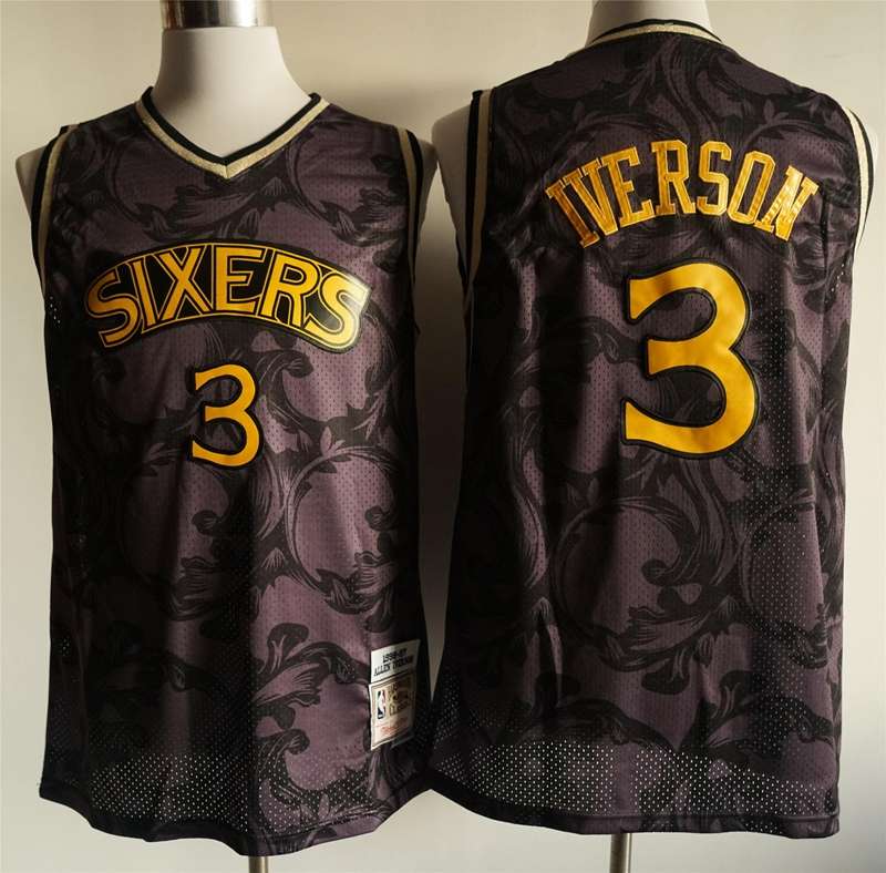 Philadelphia 76ers IVERSON #3 Black Classics Basketball Jersey (Stitched) 02