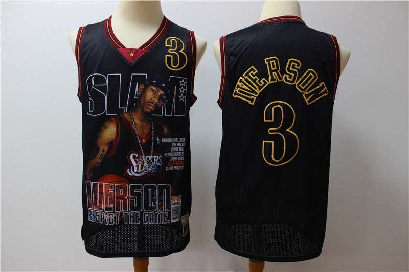 Philadelphia 76ers IVERSON #3 Black Classics Basketball Jersey (Stitched) 03
